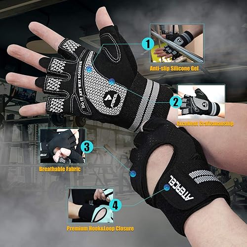 Miniatura 3 de ATERCEL Guantes de entrenamiento transpirables con soporte de muñeca para gimnasio, ejercicio, dominadas, súper ligeros para hombres y mujeres,