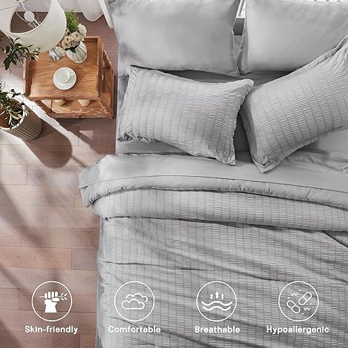 Miniatura 10 de Zzlpp - Juego de edredón tamaño individual, color gris oscuro, de sirsaca, 5 piezas, para todas las estaciones, incluye 1 edredón, 1 funda de