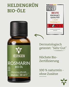 Heldengrün® Organic Rosemary Oil 100% Pure and Natural High Dose Natural Hair Booster Oil for Hair and Scalp 3 x 30 ml For stronger hair scalp and beard. Organic certified (Cosmos). Dermatologically tested. German startup