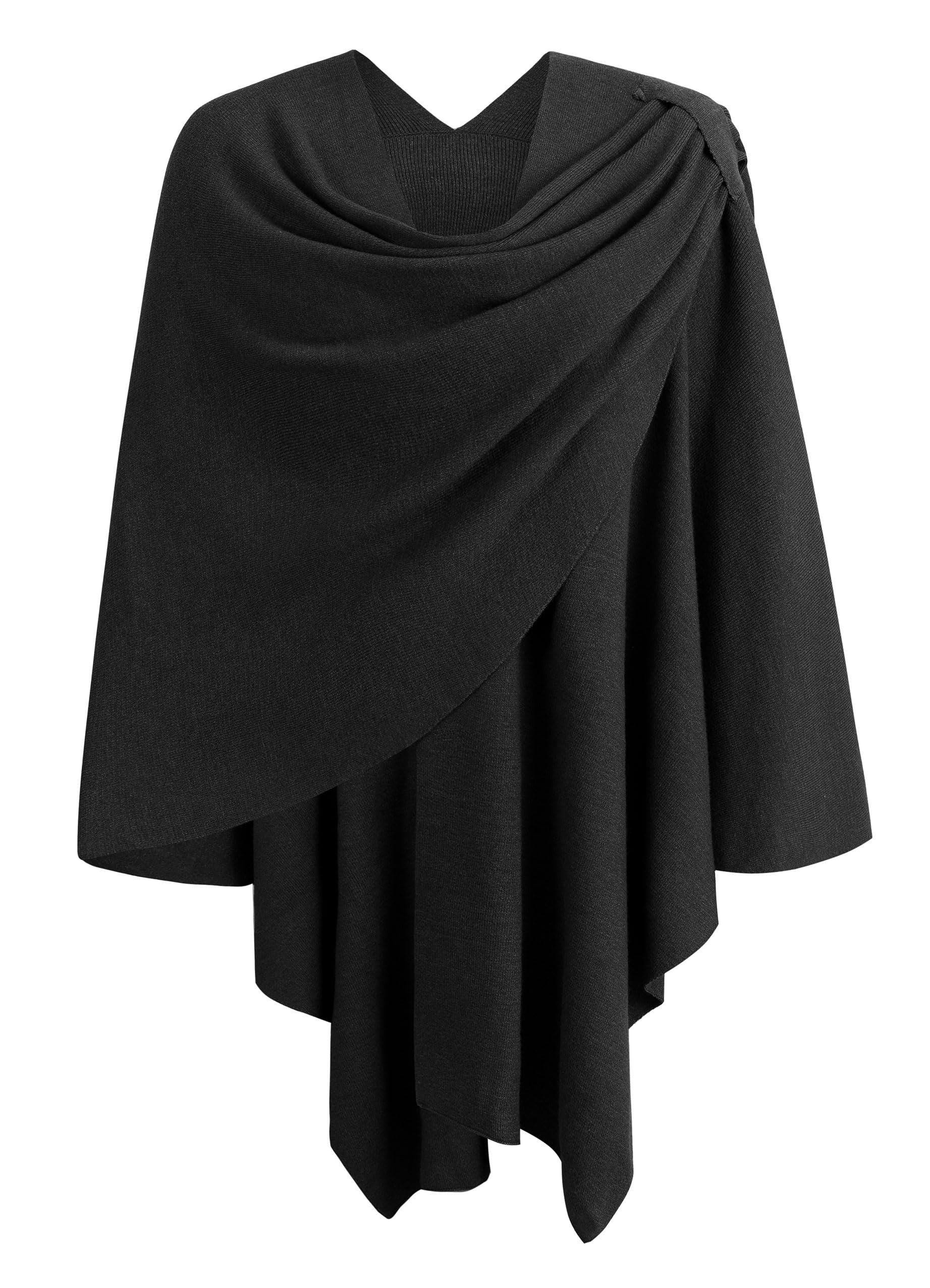 PULI Damen Poncho Schal Cashmere Feeling Strick Cape Cardigan Für Frauen Geschenk Für Mutter Holzkohle