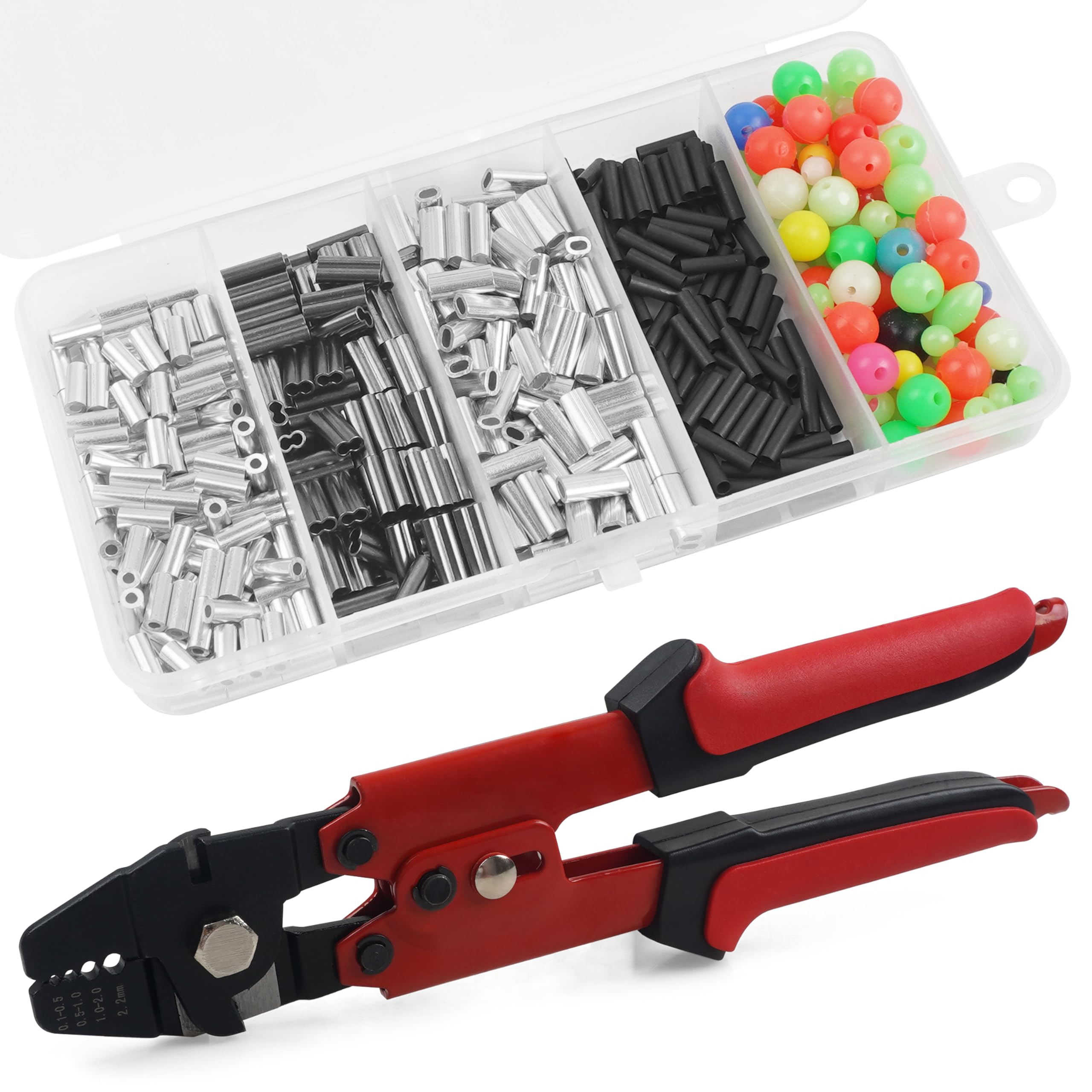 Fishing Crimping Tool Kit Fishing Crimping Pliers Stainless Steel Wire Crimping Tool with 500pcs Crimp Sleeves Set, 4 Size Crimp Sleeves Fishing