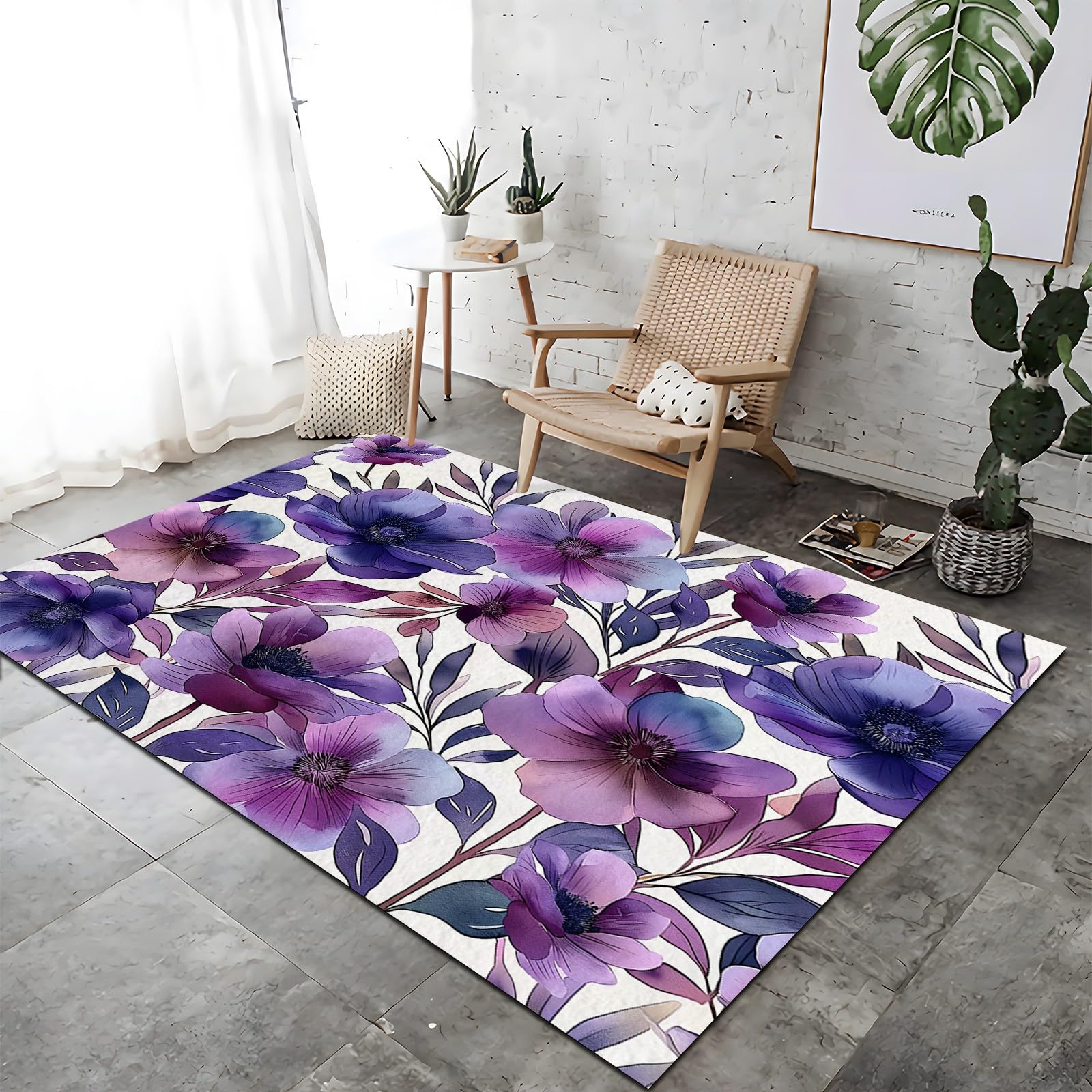 Tapis violet lavable 120x160 anti-glisse et facile à nettoyer pour salon et cuisine