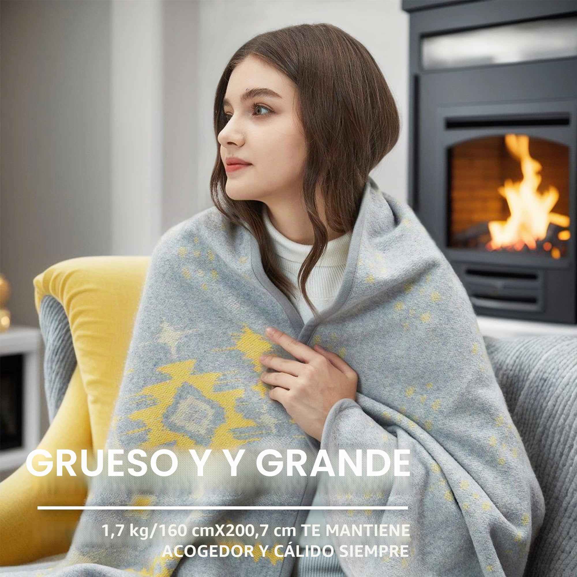 ACUSHLA Manta de Lana Merina, cálida, Gruesa, Lavable, Grande, 87 x 63 Pulgadas, Ideal para Cama, sofá, Campamento al Aire Libre, Todas Las Estaciones, Color Gris Claro Myers