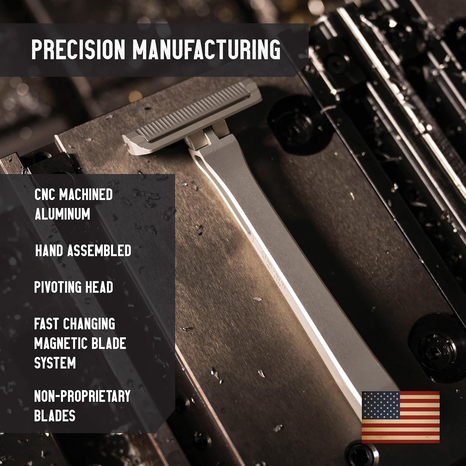 PROOF Select Single Blade Razor for Men with Pivoting Head Made in USA - CNC Machined Aluminum Easy Blade Replacement - Includes Genuine Leather Travel Case, Suction Cup Holder and Safety Razor Blades