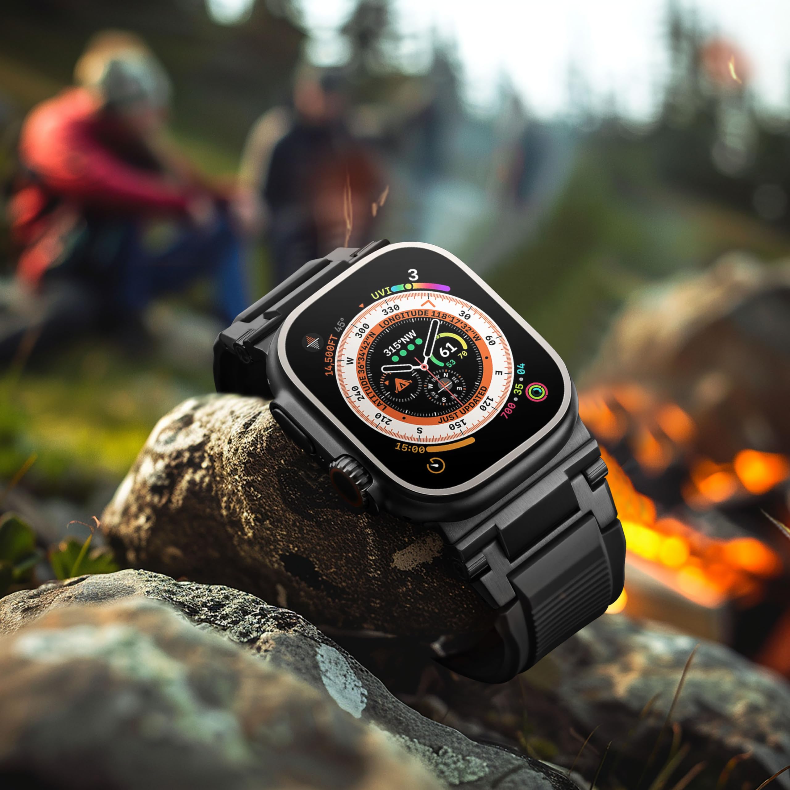 Bandletic Bracelet Compatible avec Apple Watch 49mm 46mm 45mm 44mm 42mm | Band rechange Robuste FKM avec élégant connecteur Métallique pour iWatch Ultra 3/2/1 Series 11 10 9 8 7 SE 6 5 4 3 2 1, Noir