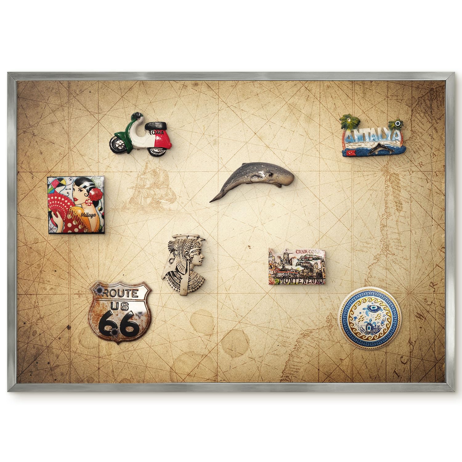 Lavagna Informativa per l'Ingresso 70x50 Mappa antica Cornice Argento