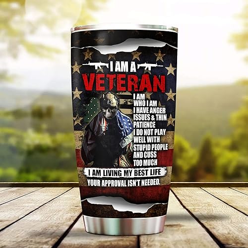 Miniatura 5 de Vaso de veterano del ejército de 20 onzas para hombres, tu aprobación no es necesaria, taza de la fuerza aérea de Dios para veteranos de la marina