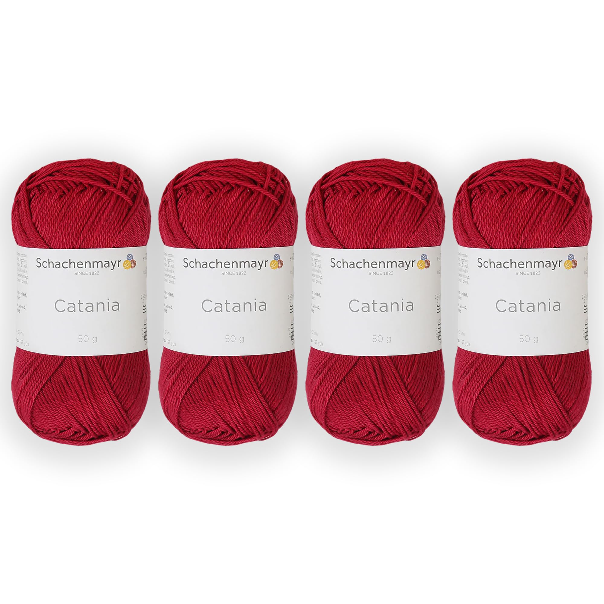 4 Skein/Pack Schachenmayr (SMC) Catania Originals Yarn, Each Ball 1.76 Oz (50gr) / 136 Yards (125 m), 100% Mercerized Cotton for Knitting and Crochet Yarn, Sport Weight, 192 - Wine Red
