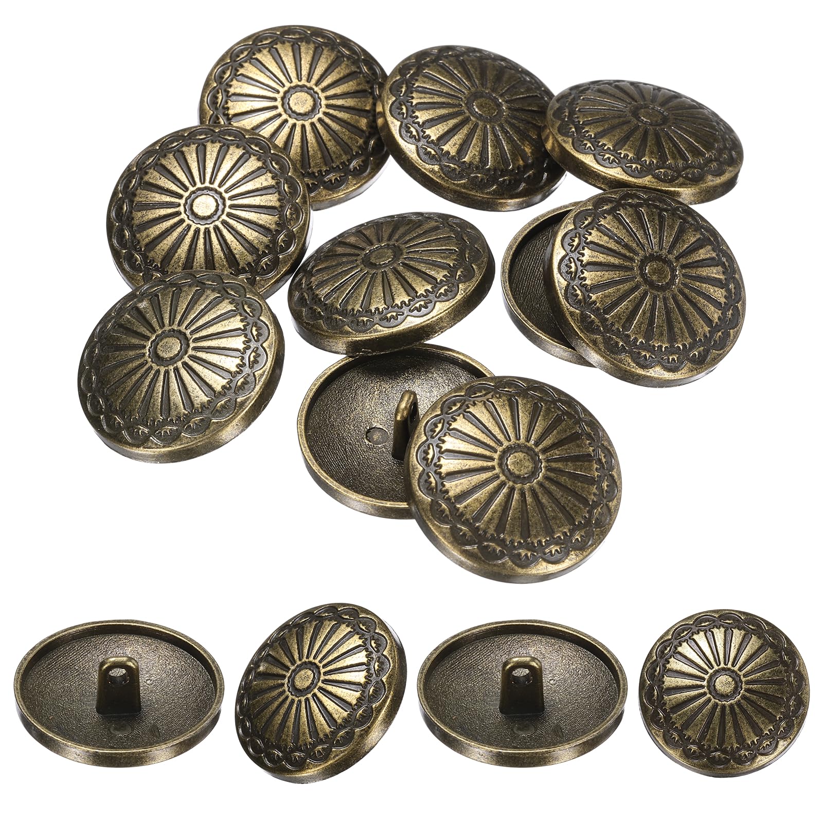 Boutons Métal Vintage 23mm avec motif fleur gravée jaune-noir pour couture PATIKIL x10