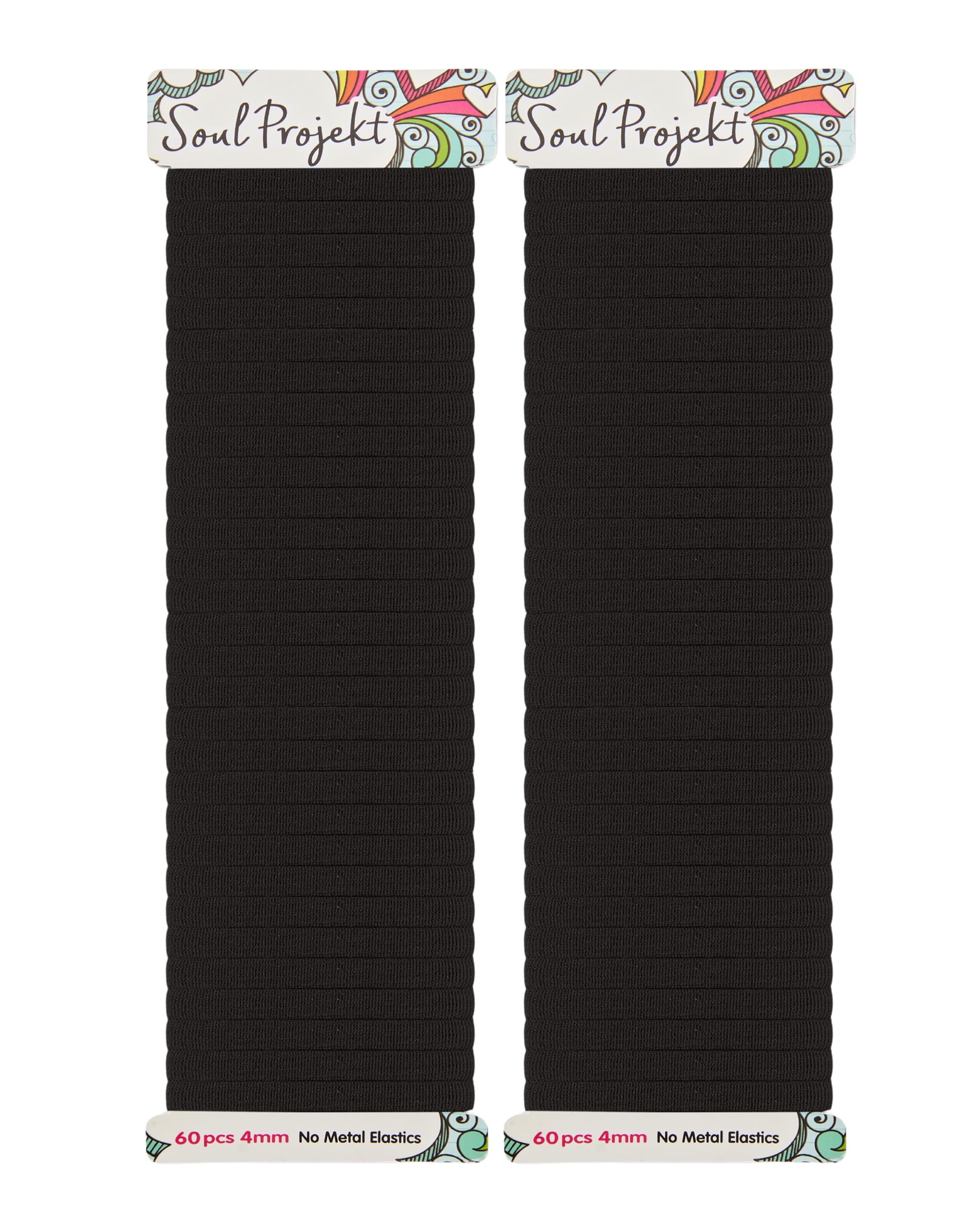 Soul Projekt Gomas Pequeñas Negras Para el Pelo, de Tela, Pack de 60; 4mm, Gomas Para el Pelo Mujer y Hombre, Coleteros de Pelo para Trenzas, Resistente Accesorio, Sin Tirones, Coletas Perfectas