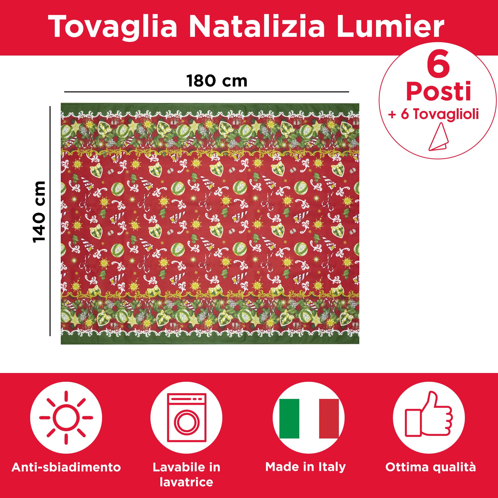 Nada Home Tovaglia Natalizia servizio da tavola + tovaglioli Natale 6 Posti 6979