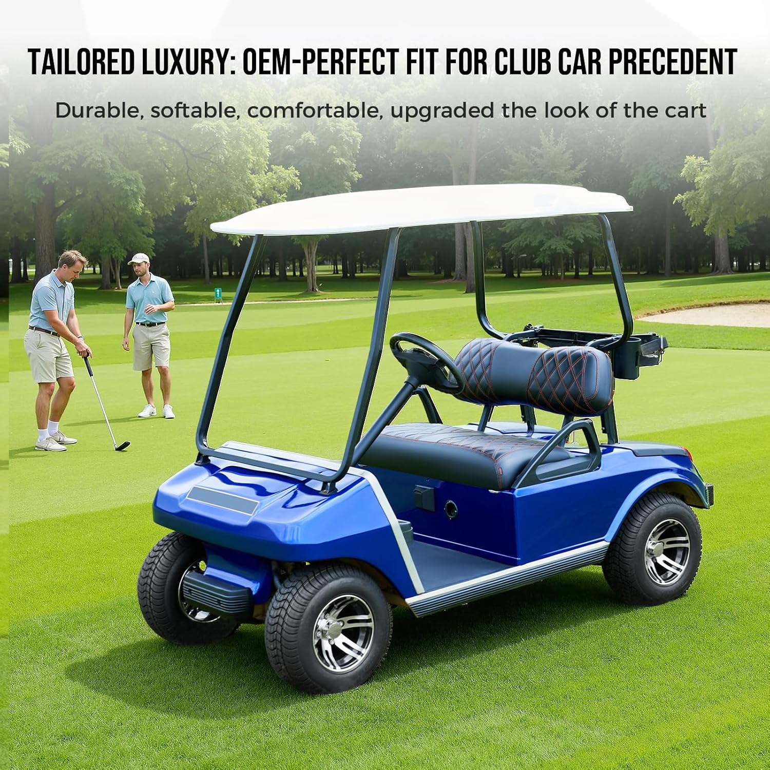 Tecoom Golf Cart Seat Covers Custom Fit for Club Car DS Precedent EZGO TXT RXV, Vinyl Leather Seat Protector Set, Waterproof Front and Back Padded Seat Cushion Cover, No Stapler Required