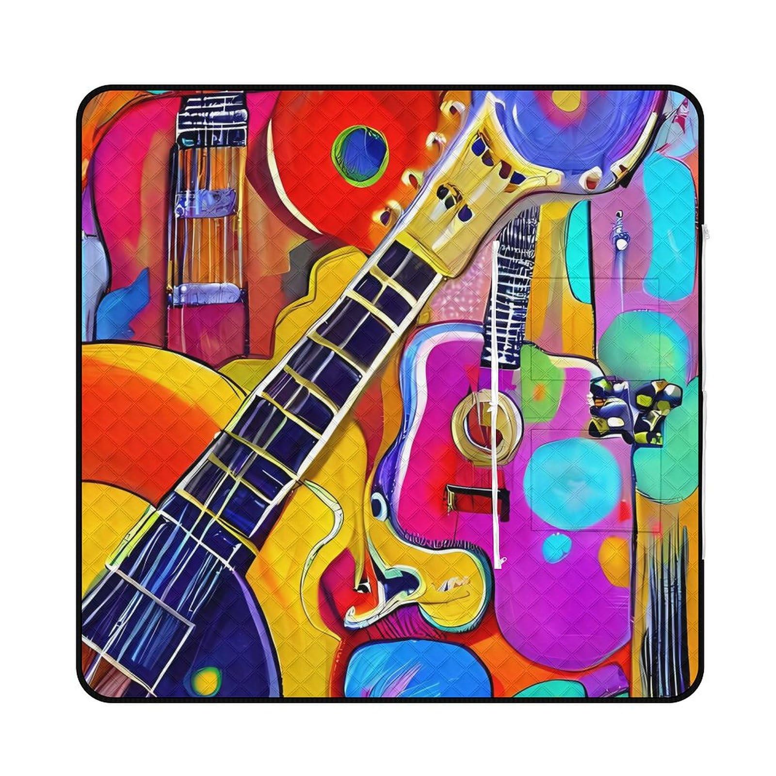 Couverture de pique-nique pliable et imperméable au motif guitare acoustique pour camping