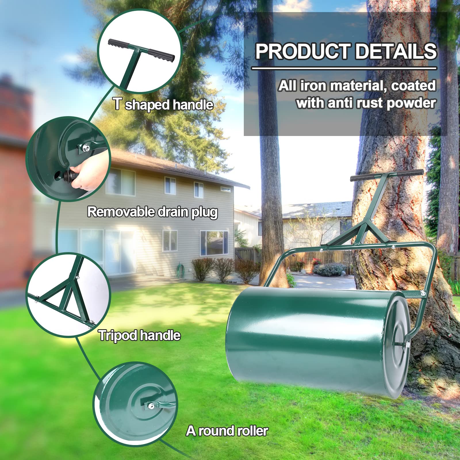Sod Compactor Soil Compactor 19.5 Inch Steel Lawn Roller - 10 Gallon Push/Pull Sod ...