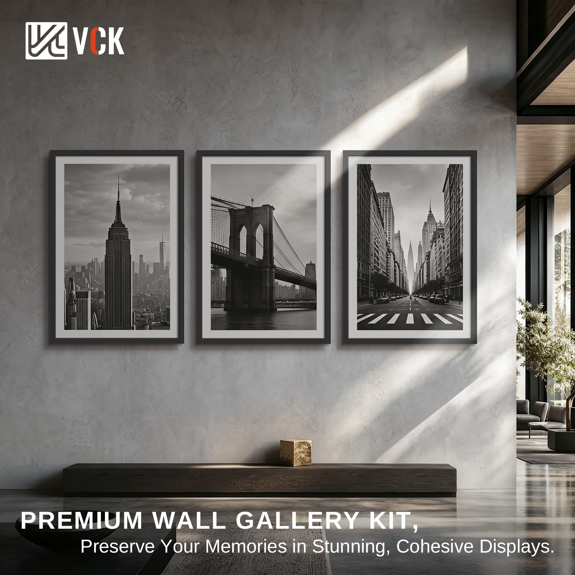 VCK Posterrahmen aus Massivholz, 57 x 86 cm, schwarzer Bilderrahmen mit Wandmontage, 3 Stück