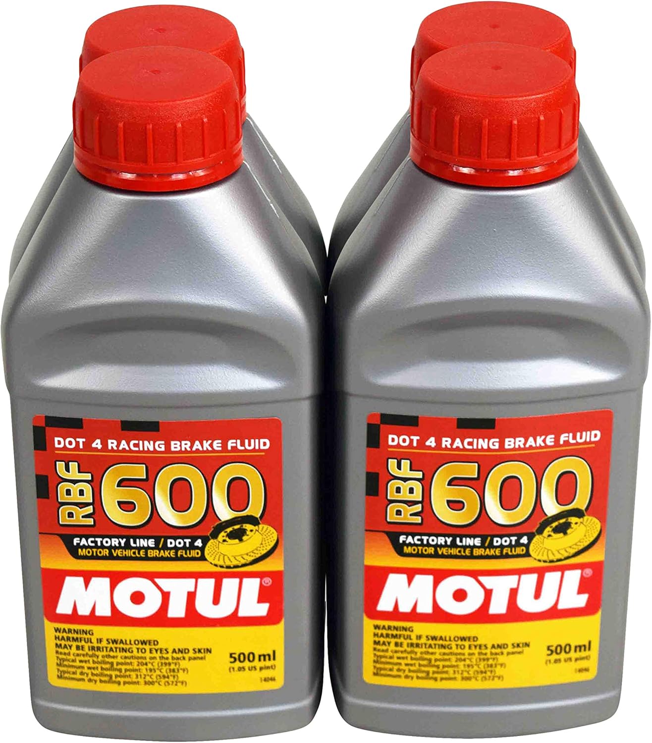 Motul RBF 600 Factory Line DOT 4 Synthetic Racing Brake Fluid - 500ml 4-Pack, 594°F Boiling Point