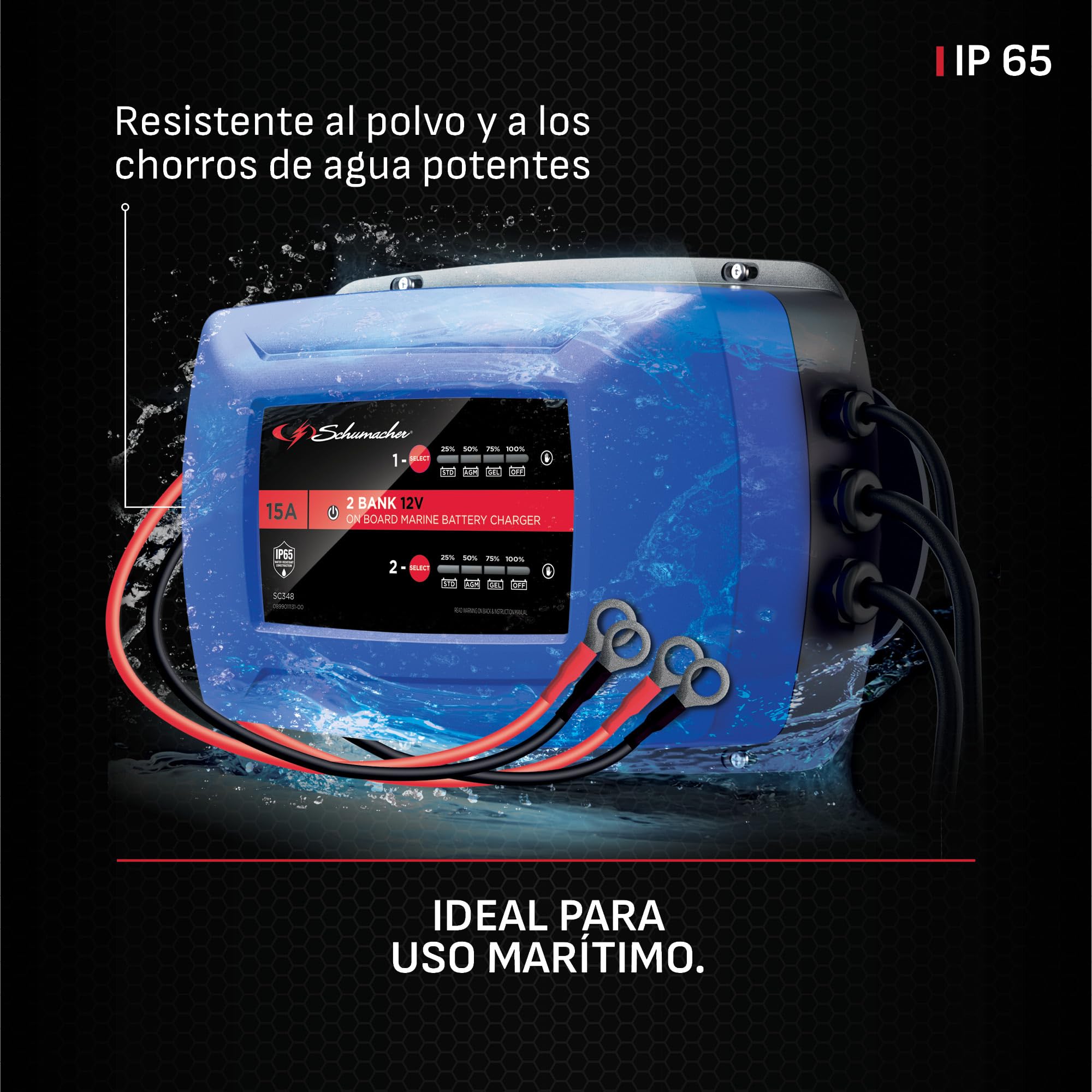 Schumacher Electric SC348-15A Cargador para 2 Baterías 12V Simultáneamente - Barco, Furgoneta, Caravana - Carga Inteligente - Pantalla Digital