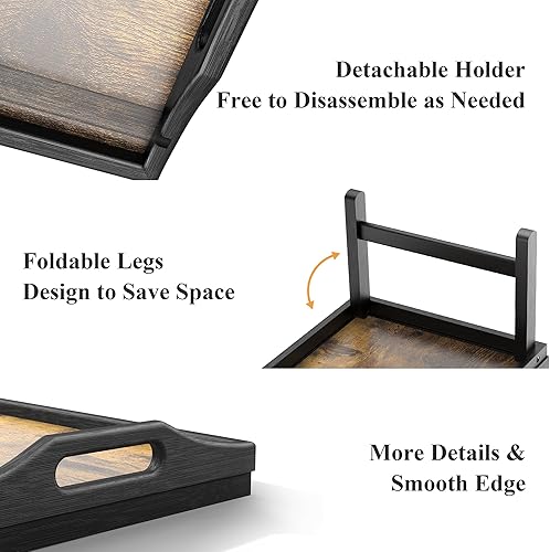 Miniatura 5 de Easoger - Juego de 2 bandejas para desayunar en la cama para comer, bandeja de mesa de cama de 16.92 x 12.6 pulgadas con patas y asas plegables,