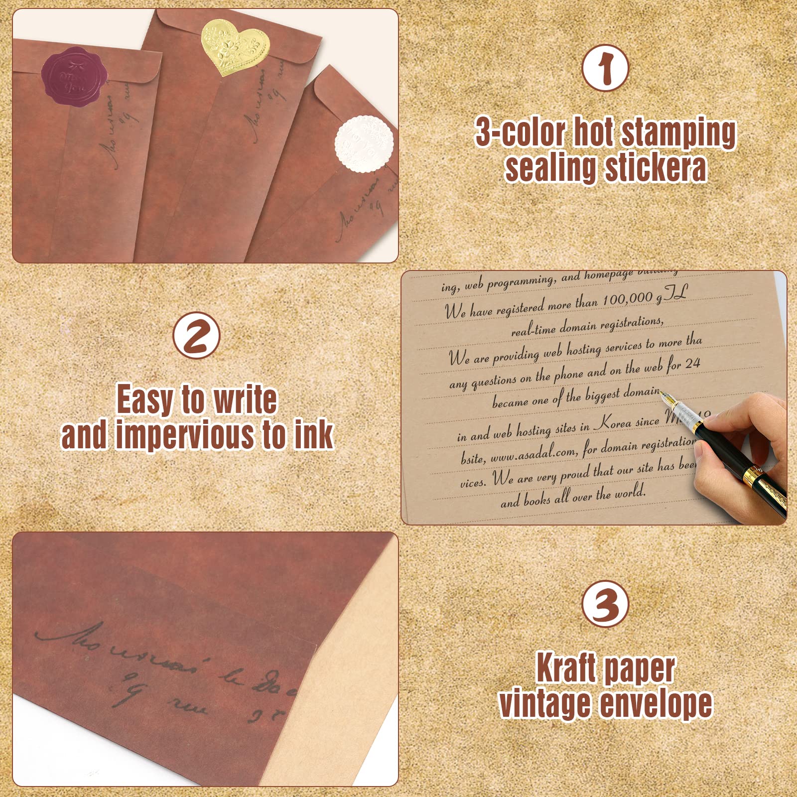 Set Vintage Carta Da Lettere Con Buste Kraft - 36 Pezzi Con Sigilli In Ceralacca, Stile Antico Per Scrittura E Decorazione - Foto 9