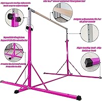 Vista 4 de Gymnastics Bar, 5'10” Base length 45" to 71" Adjustable Horizontal Bar for Serious Training, 500 LBS Capacity, Professional Home Gym Equipment with