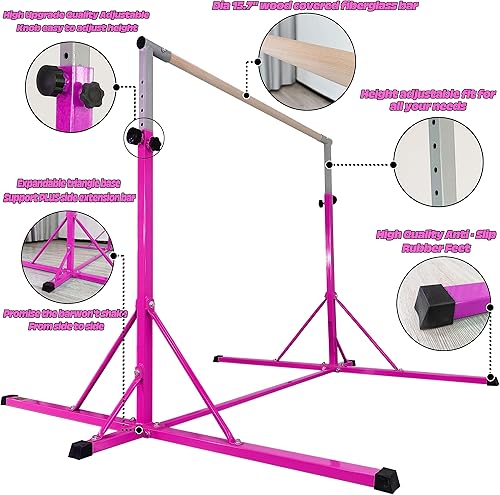 Miniatura 4 de Gymnastics Bar, 5'10 Base length 45" to 71" Adjustable Horizontal Bar for Serious Training, 500 LBS Capacity, Professional Home Gym Equipment with