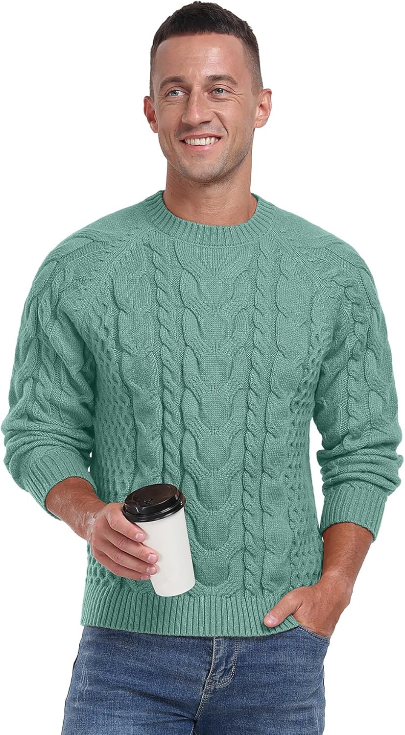 Askdeer Men's Pullover Sweater Cable Knit Crewneck Sweater Long Sleeve Classic Casual Sweater Tops - Image 4