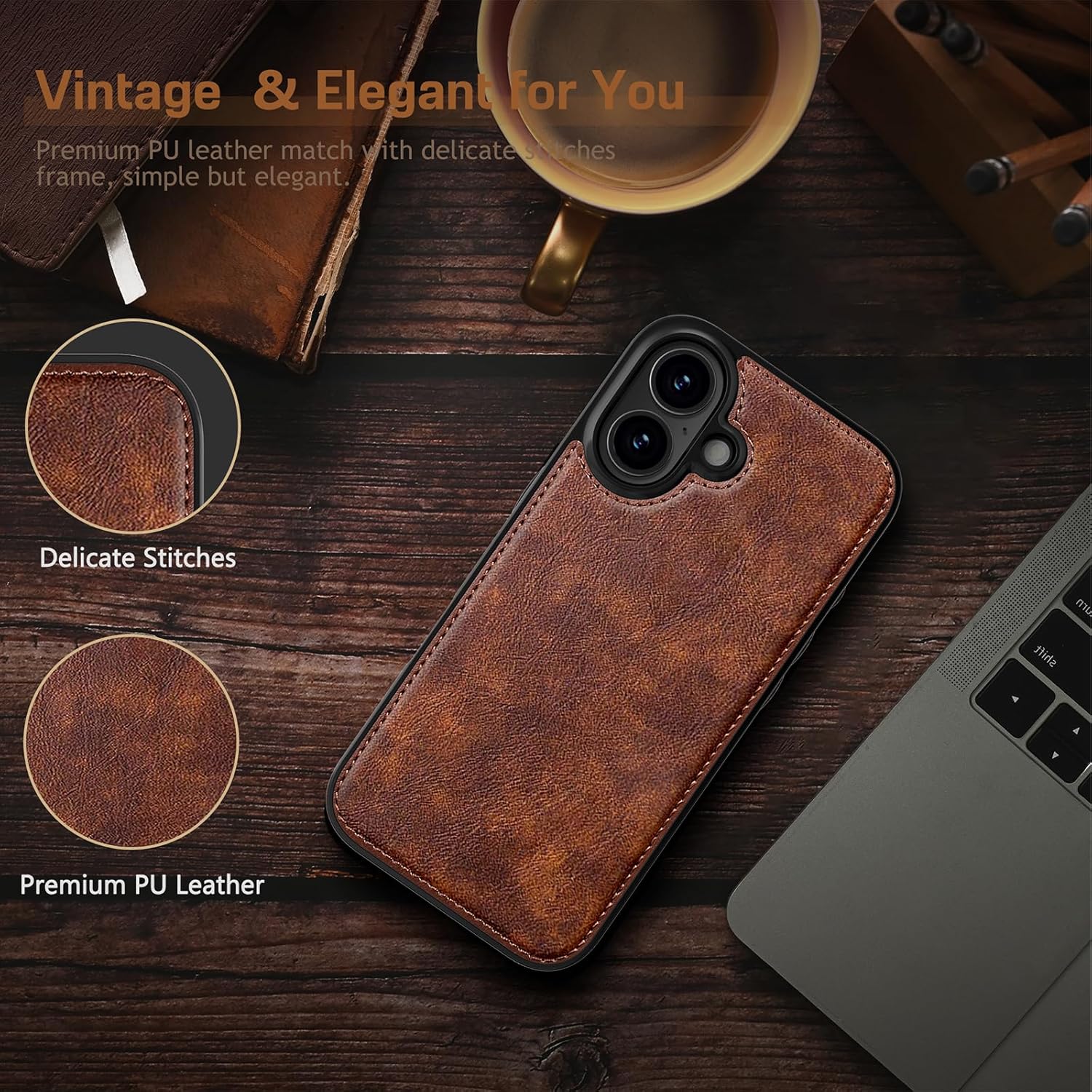 LOHASIC for iPhone 17 Leather Case Compatible with MagSafe, Slim Luxury PU Non-Slip Grip Rugged Bumper Shockproof Protective Cover Men Women Phone Case for iPhone 17 6.3" 2025 - Brown - Image 4