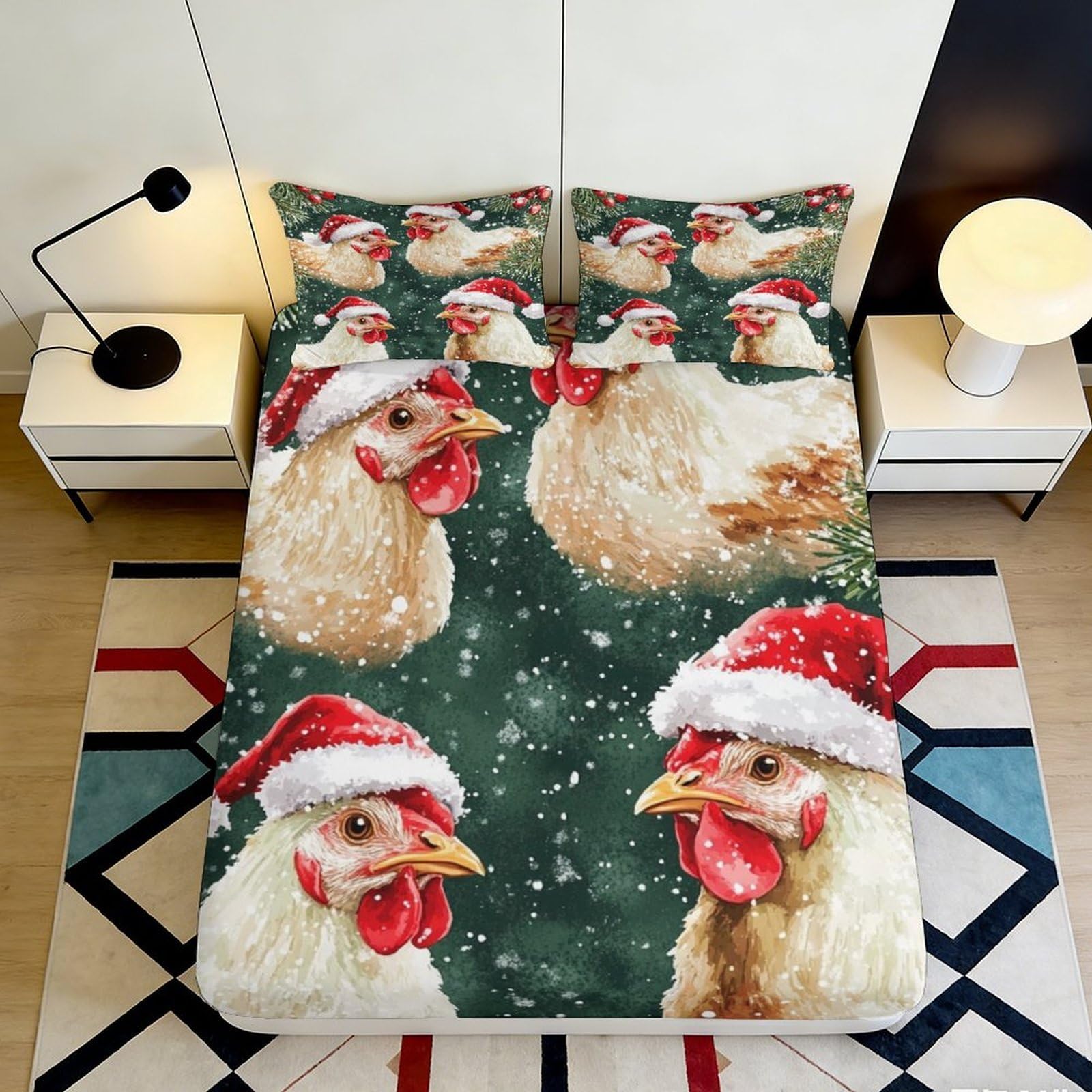 Dhbaneiok Style-10 3D Printed Christmas Chicken Fitted Sheet Microfiber Soft Decor Bed Cover For Bedroom Guest Room Dorm Protection 90X200x25cm