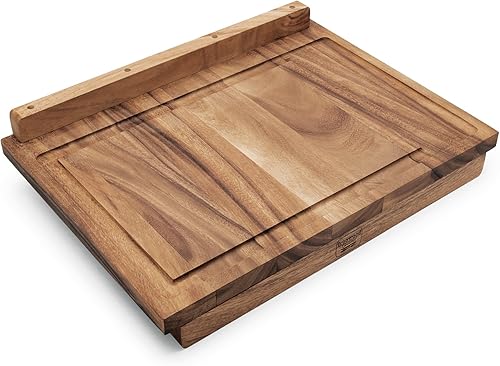 Ironwood Gourmet Tabla de pastelería Lyon de doble cara con ranura para salsa, madera de acacia