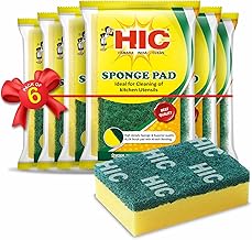 HIC Scrub Pad with Alox Shakti and High Density Sponge with HI-Tech Bonding for Kitchen, Dishes, Bathroom, Car Wash, One Scouring Scrubbing One Absorbent Side, Abrasive Scrubber Sponge Dish Pads, Heavy Duty (Size 70x100mm Pack of 6)