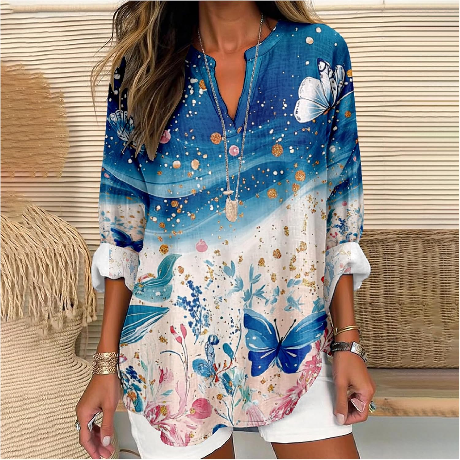 Floral Tops for Women V Neck Long Sleeve Plus Size 2025 Spring Cute Casual Elegant Resort Flowy Ladies Tee Shirts - Image 2