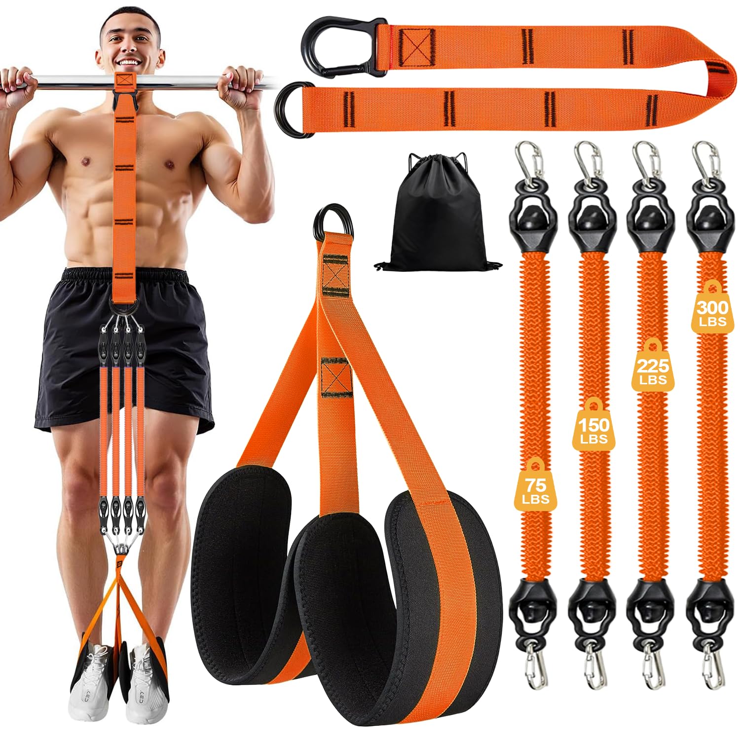 RIZENCE Pull Up Assistance Bands 300LBS, 2026 Upgraded Heavy Duty Resistance Bands for Pull Ups, 4 Adjustable Weight/Size with 2 Feet Rest, Storage Bag, Natural Latex Pull Up Assist Band Set