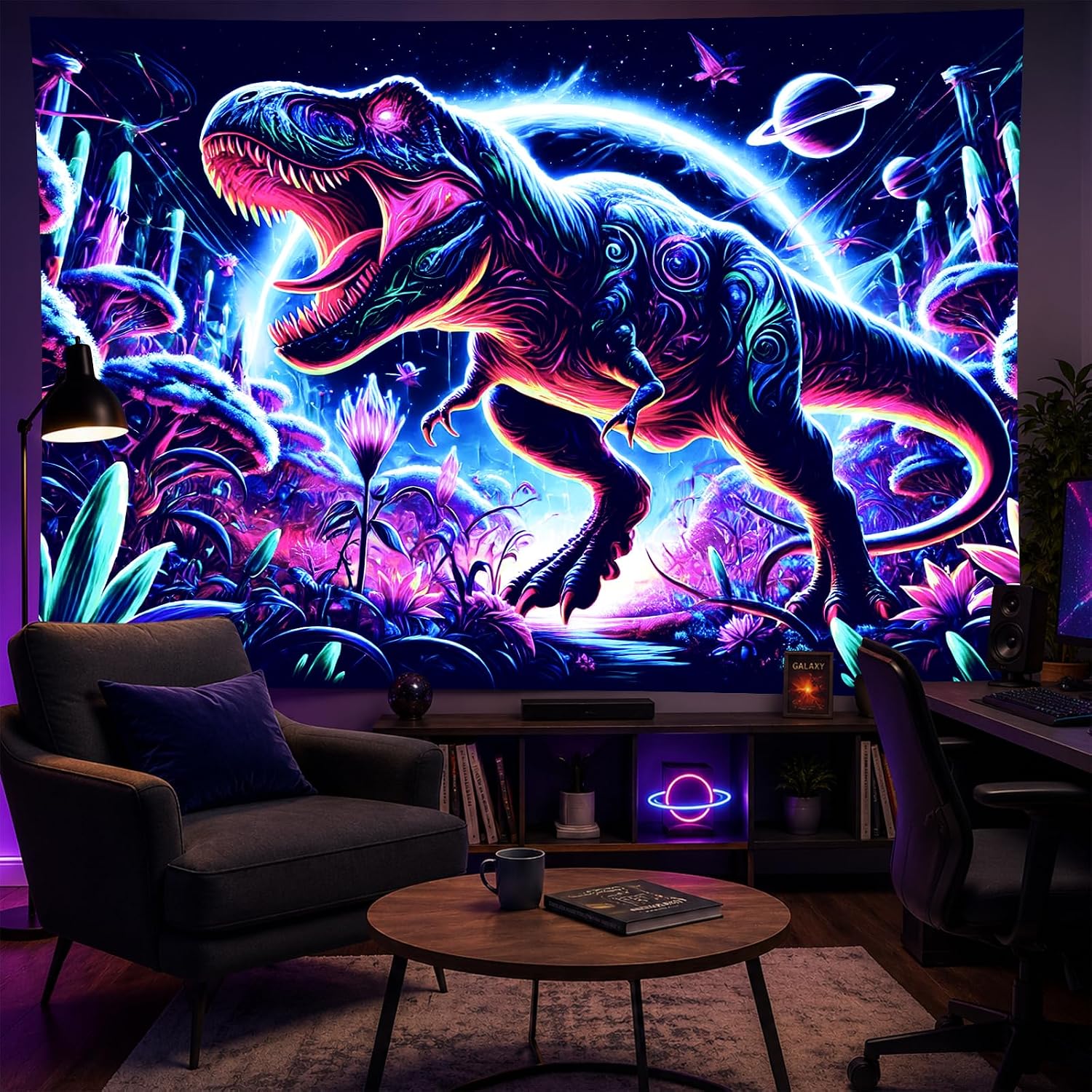 BlissYard Blacklight Tapestry Dinosaur Rex Wall Art 78 x 59 Inch image 4