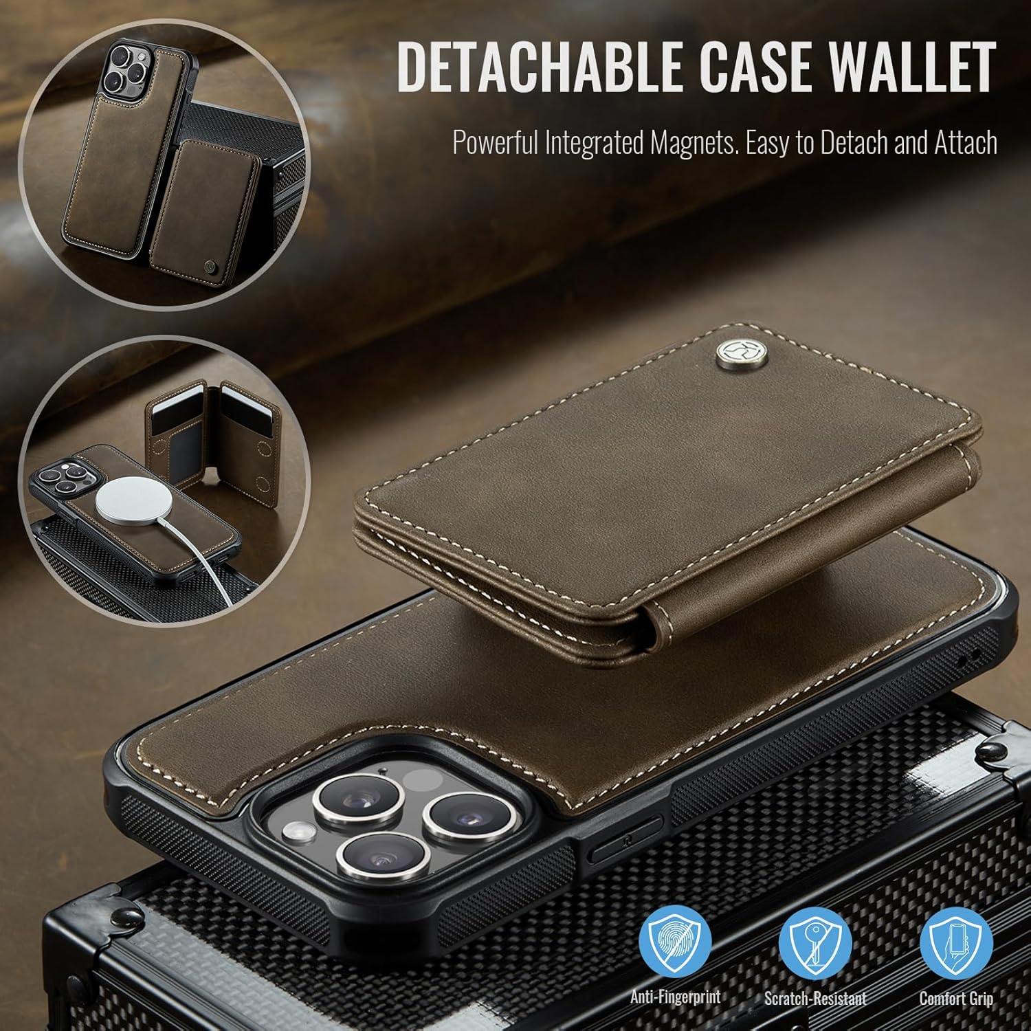 Compatible with Magsafe for iPhone 15 Pro Wallet Case Magnetic Card Holder, RFID Blocking 2 in 1 Detachable Kickstand Shockproof Case for Women Men, Brown - Image 9