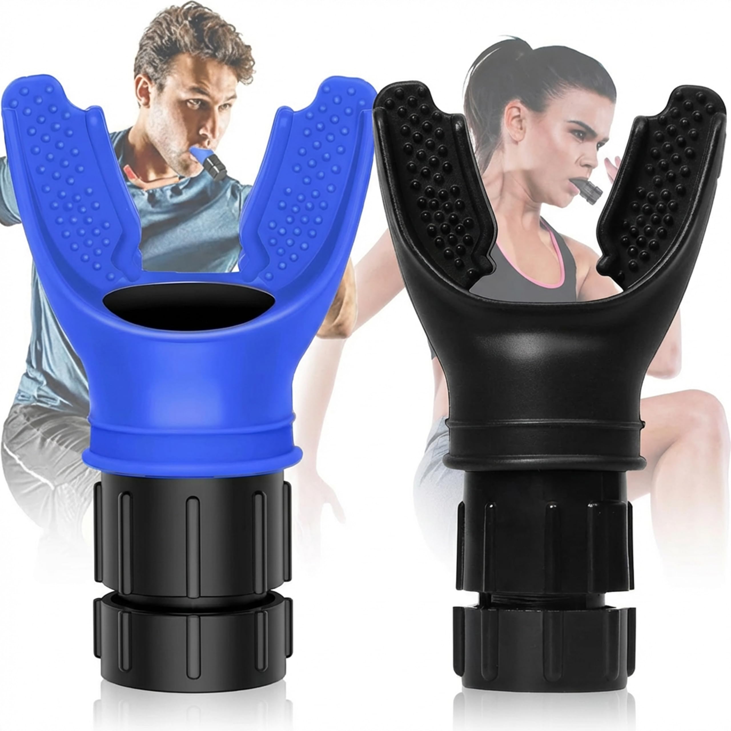 Allenatore Respiratorio Resistenza Regolabile | Respiratore Allenamento Polmoni | Breath Trainer Sport Fitness Yoga Nuoto | Esercizi Respirazione Diaframma Set 2 Pezzi Nero e Blu