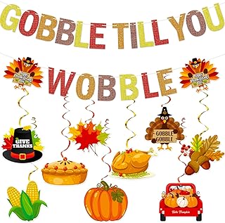 Thanksgiving Party Decorations, Glitter Gobble Till You Wobble Banner, Happy Thanksgiving Banner, Thanksgiving Dinner Turkey Day Decorations, Funny Thanksgiving Party Decorations