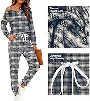 Vista 7 de Wiholl - Conjuntos de dos piezas para mujer: ropa cómoda con sudadera abotonada y pantalones deportivos con bolsillos