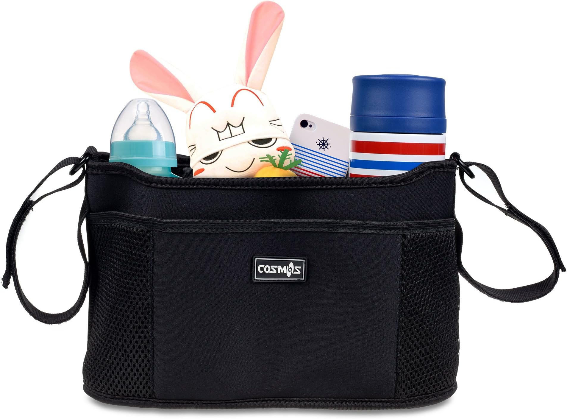 CM Stroller Organizer Diaper Bag Stroller Accessories Pack with Drink Holders and Zipped Pockets for Baby Stroller, Car, Shopping Cart. Fits All Major Strollers. (Black)