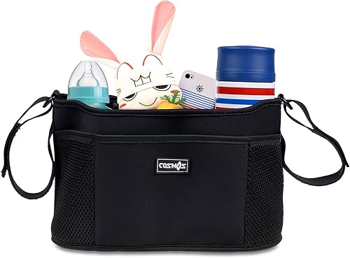 CM Bolsa organizadora para cochecito de bebé bolsa de pañales con soportes para bebidas y bolsillos con cremallera para cochecito de bebé coche