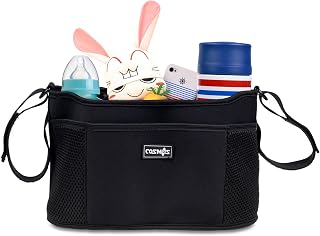 Stroller Organizer Diaper Bag Stroller Accessories Pack with Drink Holders and Zipped Pockets for Baby Stroller, Car, Shopping Cart. Fits All Major Strollers. (Black)