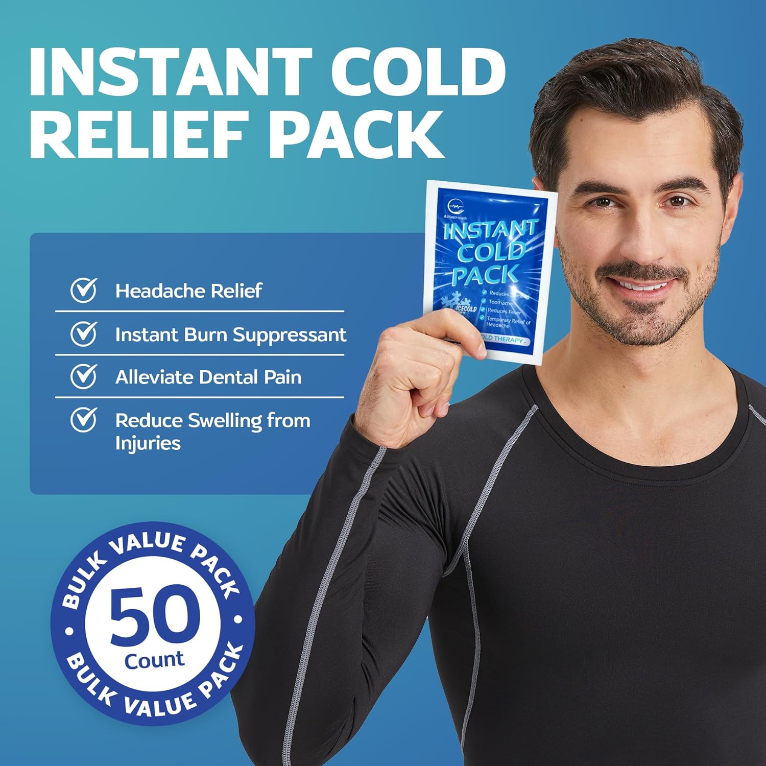 50 Pack Instant Ice Cold Pack (6” x 4.5”) - Disposable Instant Ice Packs for Injuries | Cold Compress Ice Pack for Pain Relief - Image 2