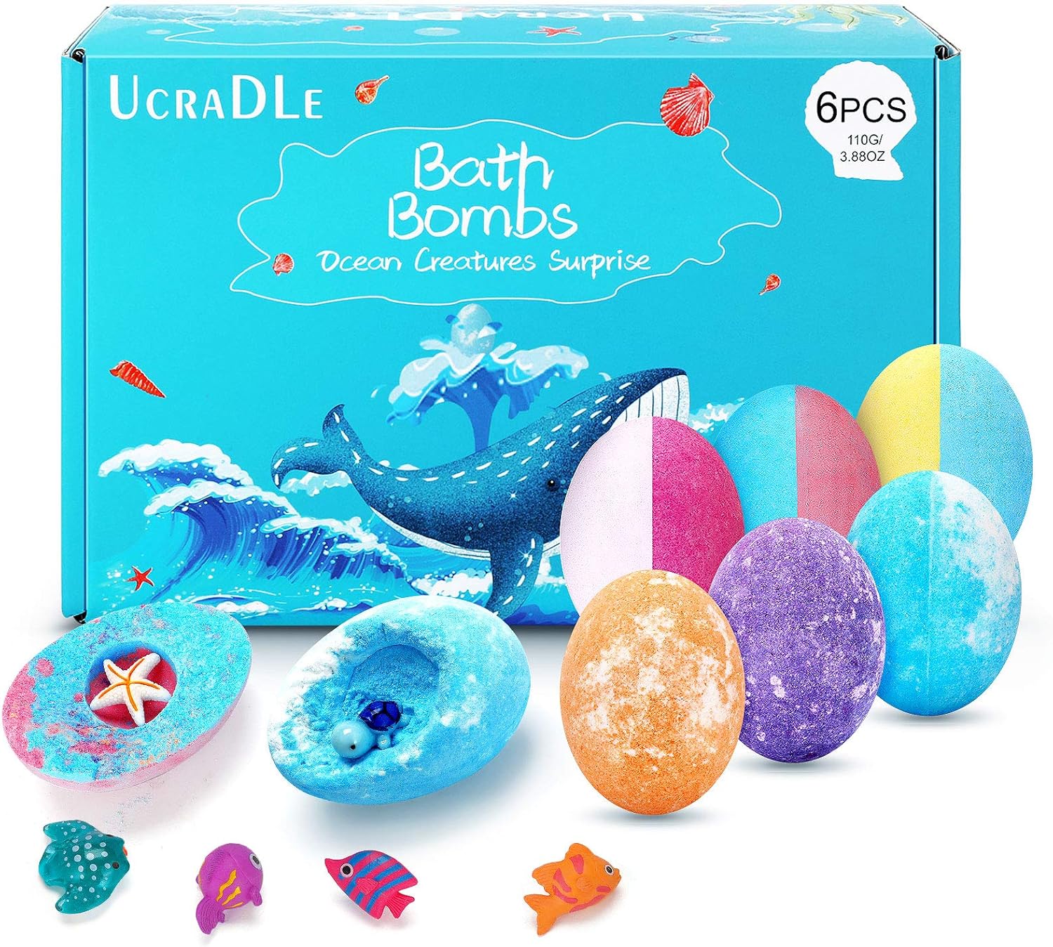 Ucradle Bath Bomb for Kids, 6 Pcs Bath Bombs with Surprise Inside, Bath