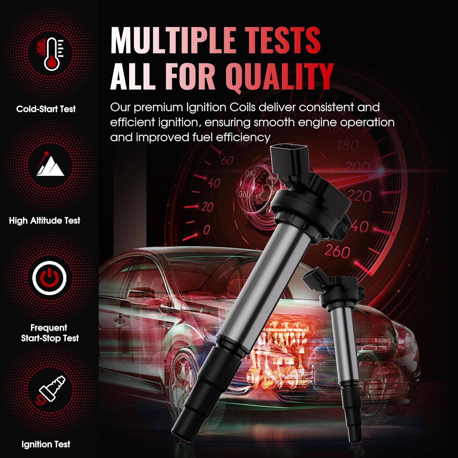 Engine Ignition Coil Packs UF596 Compatible with Toyota Corolla 2009-2017 Toyota Prius Matrix Prius V, Lexus CT200h Pontiac Vibe Scion xD 1.8L L4, Replaces UF619 C1714 C696 Set of 4