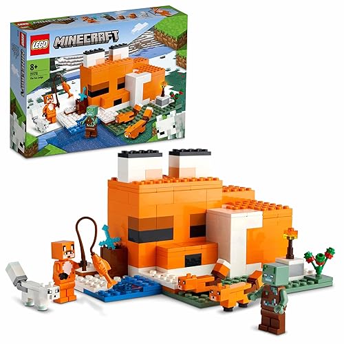 LEGO Minecraft Die Fuchs-Lodge - Spielset mit Spielzeughaus - Gamer Geschenk mit Ertrunkenem, Füchsen und einem Helden in einem Fuchs-Skin - Spielzeug für Kinder ab 8 Jahren - 21178 - Single