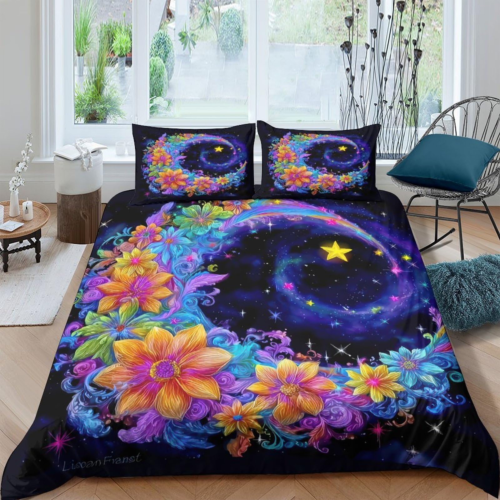 Ctjqhvkz Style-3 3D Printed Galaxy Starry Sky Fitted Sheet Microfiber Vibrant Cosmic Nebula Mattress Cover For Bedroom Guest Room Decor Single（135X200cm）