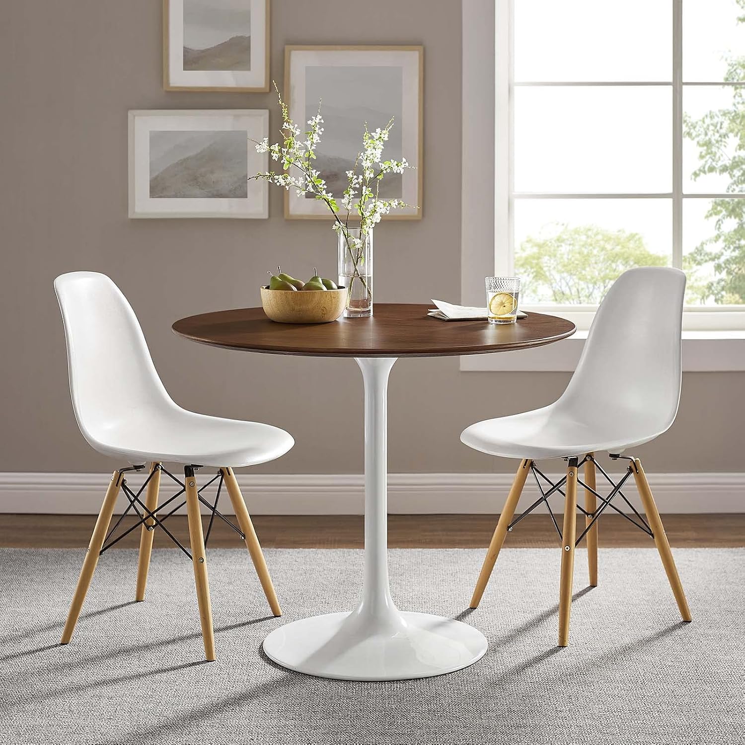 Modway Lippa 36" Mid-Century Modern Dining Table with Round Top in Walnut