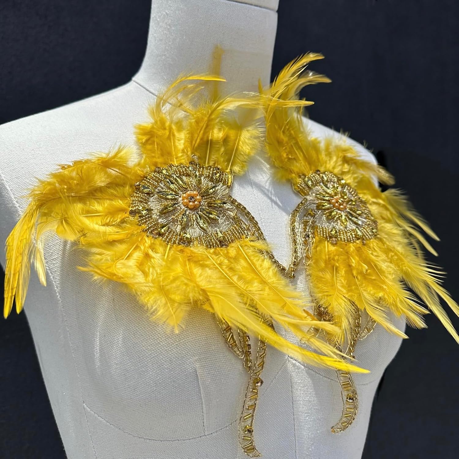 1 Pair Feather Rhinestone Applique, Gold Rhinestone Applique for Dress, Wedding, Costume Decoration Accessory Patch (Feather Applique - Gold Color)