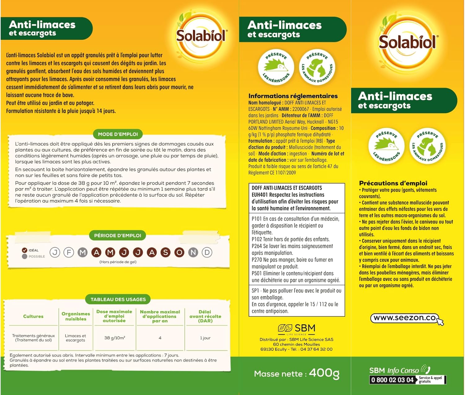 Solabiol Anti Limaces & Escargots - 400g - Granulés - Jusqu’à 105m² - Résistant À La Pluie - Prêt À l'emploi - Utilisable en Agriculture Biologique SOLIMA400 — vue 3