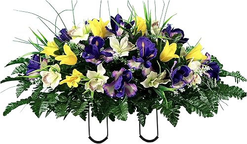 Sympathy Silks Flores artificiales para cementerios, tulipanes realistas y vibrantes para decorar tumbas al aire libre, no se decoloran, fáciles de