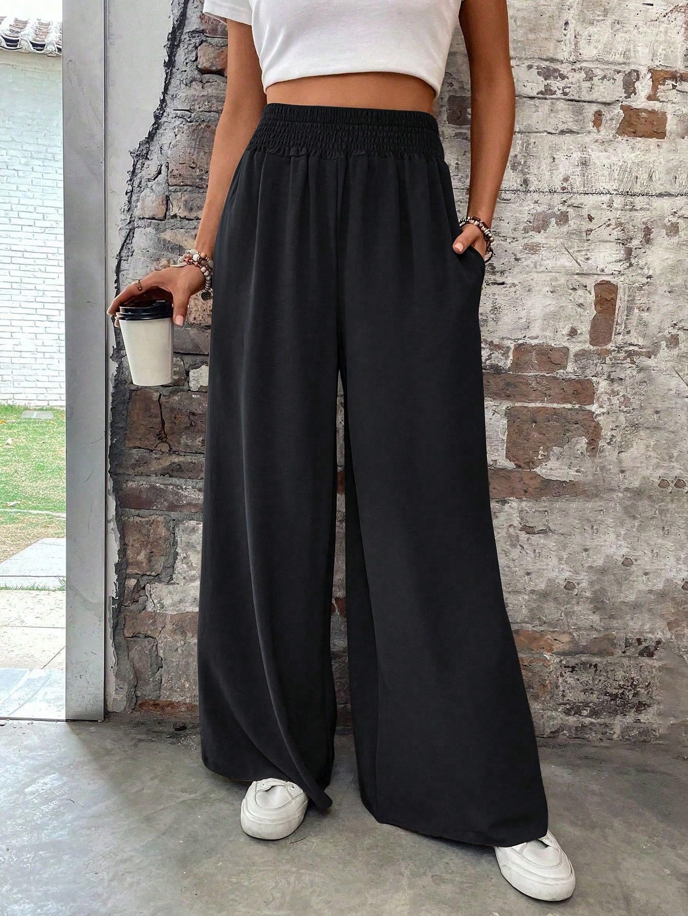 CRYBA Womens Pants Elastic Waist Wide Leg Pants Pant for Women